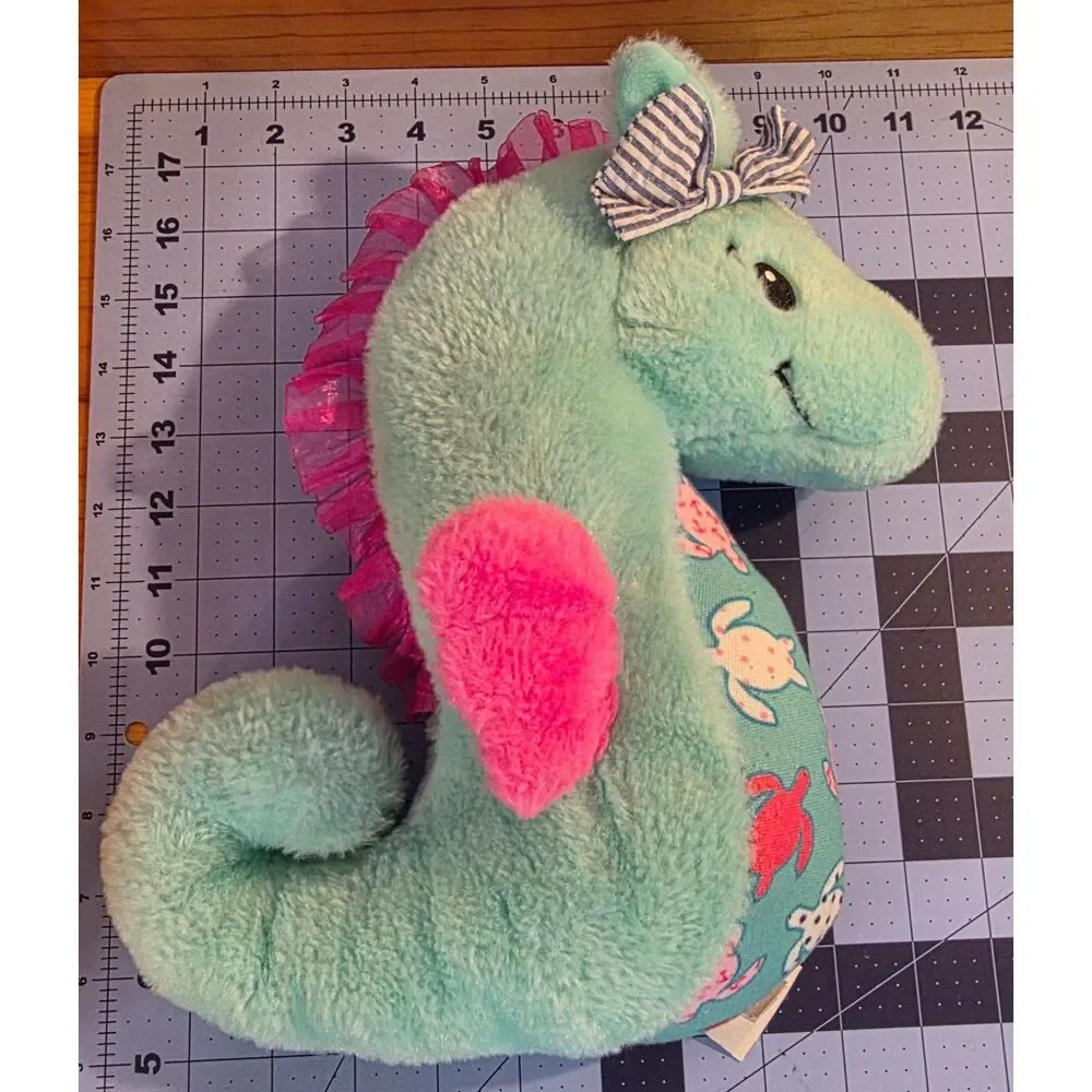 The Preppy Pelican Seahorse Plush Turtle Print Pink Fins Bow 9